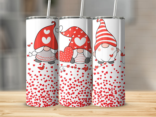 Adorable Valentine Gnome Design with Hearts Tumbler