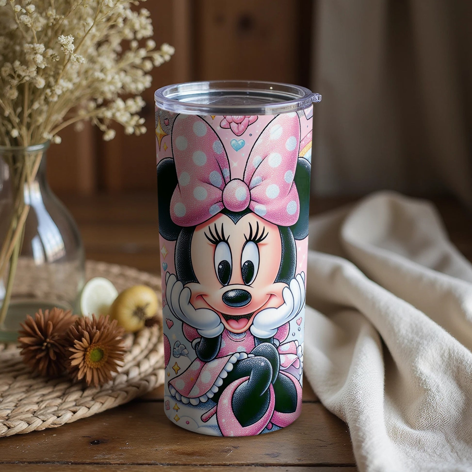 Adorable Disney Character Tumbler with Pink Bow