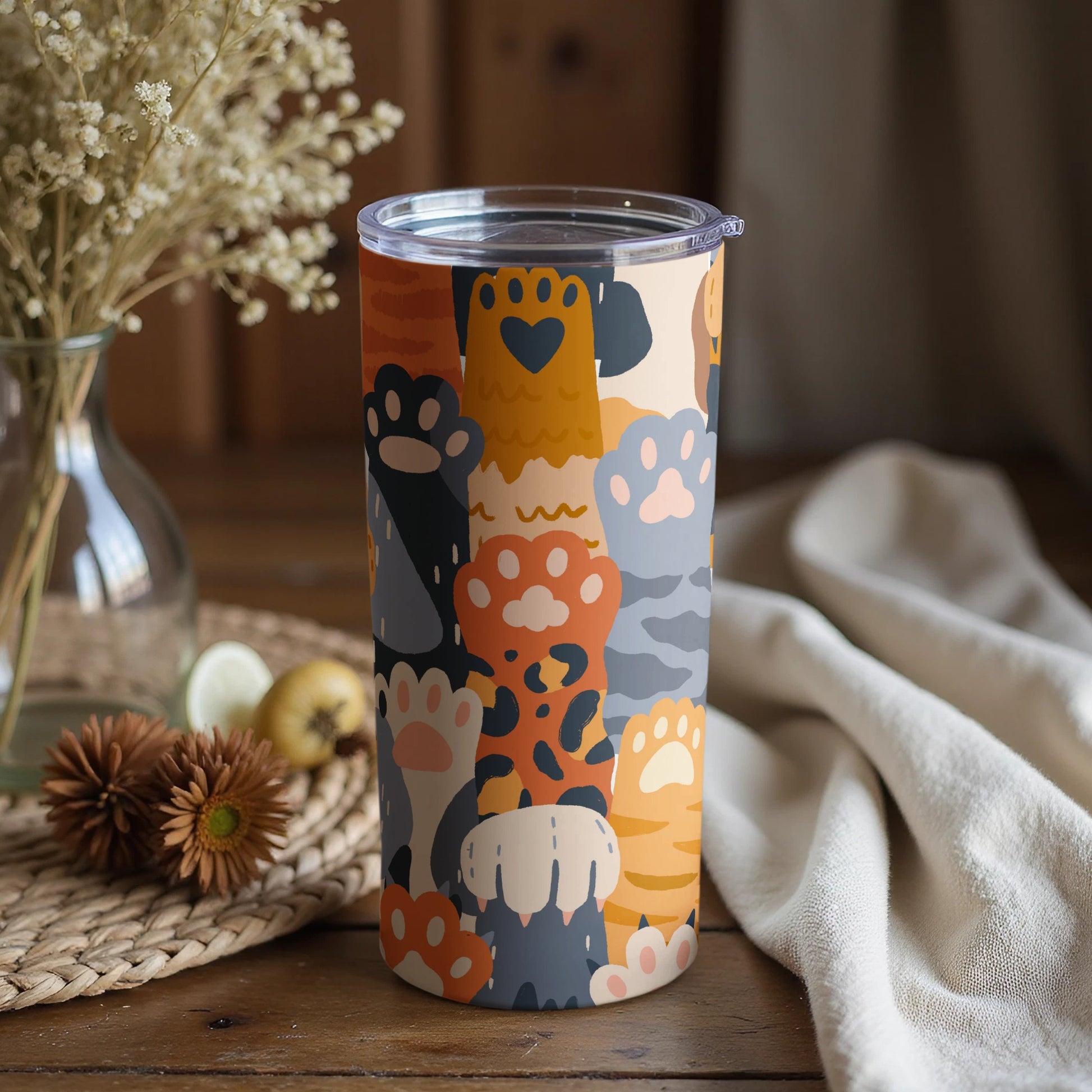 Colorful Paw Print Design Travel Mug