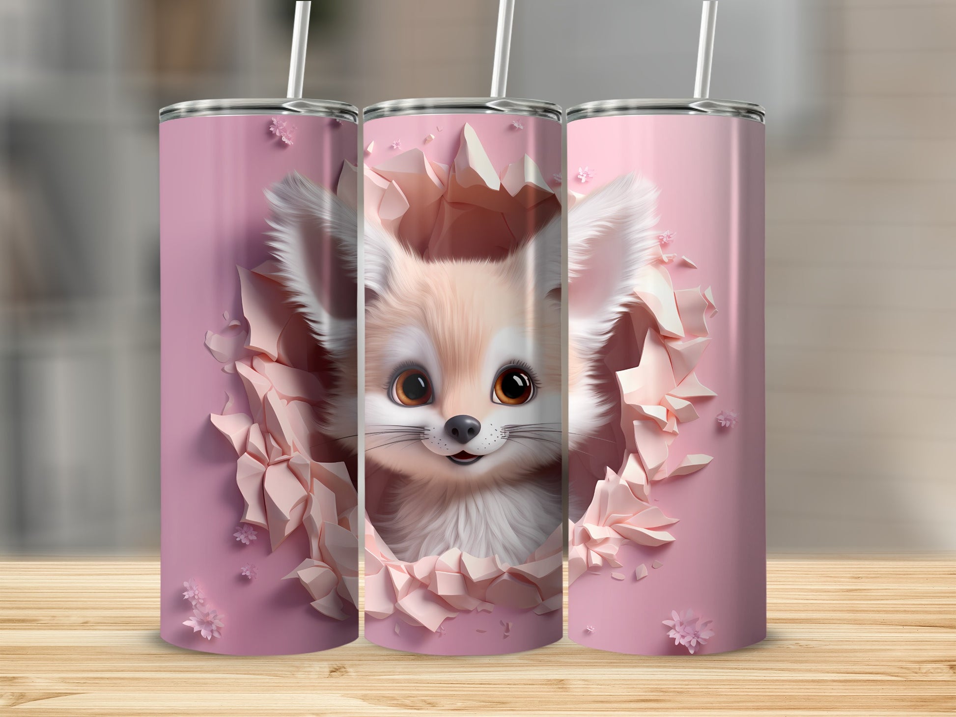 Adorable Fennec Fox Tumbler with Pink Background Design