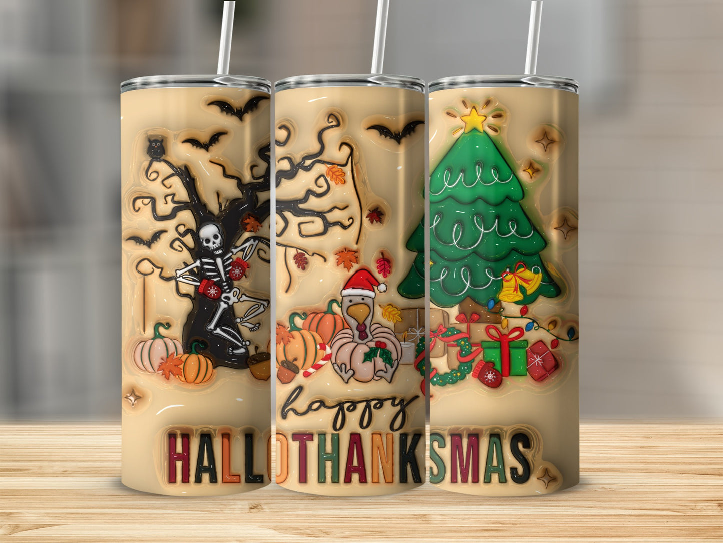 Festive HalloThankSmas Tumbler for Holiday Celebrations