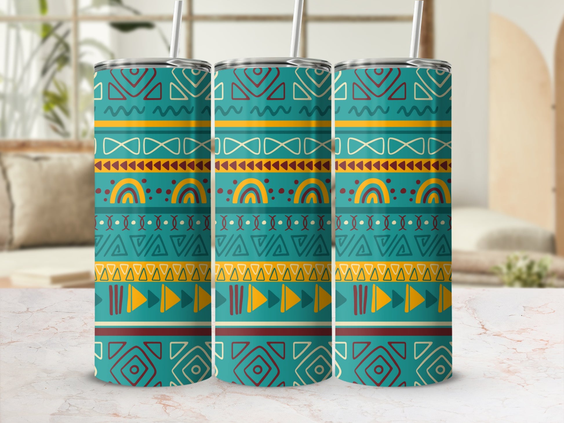 Colorful Geometric Pattern Insulated Tumbler Cup