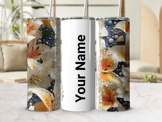 Customizable Floral Print Insulated Tumbler Cup 20oz