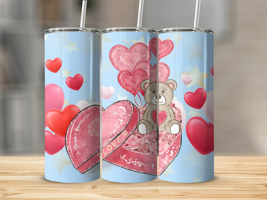 Valentine's Day Teddy Bear and Heart Tumbler Design