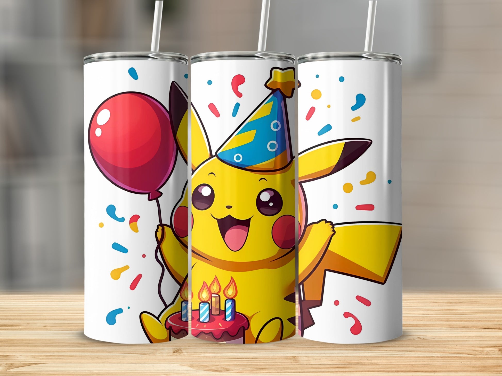 Cute Pikachu Birthday Party Tumbler with Straw Product