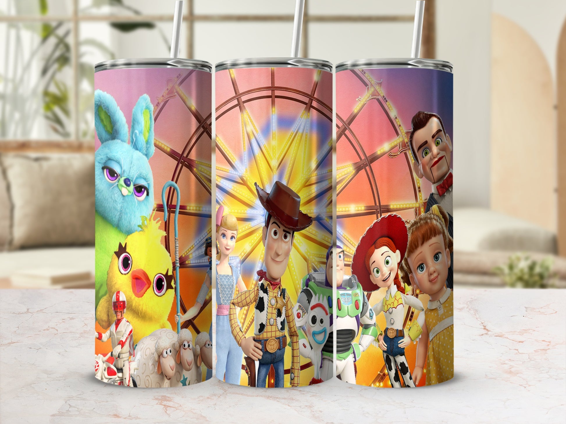 Toy Characters with Ferris Wheel Design Tumbler