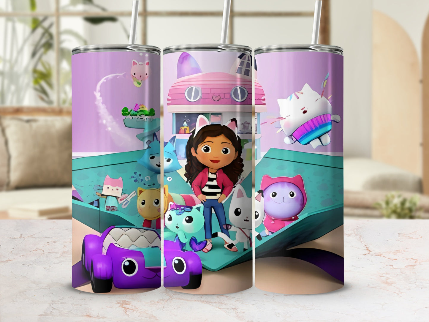Cartoon Girl with Cats Playset Design Unique Tumbler