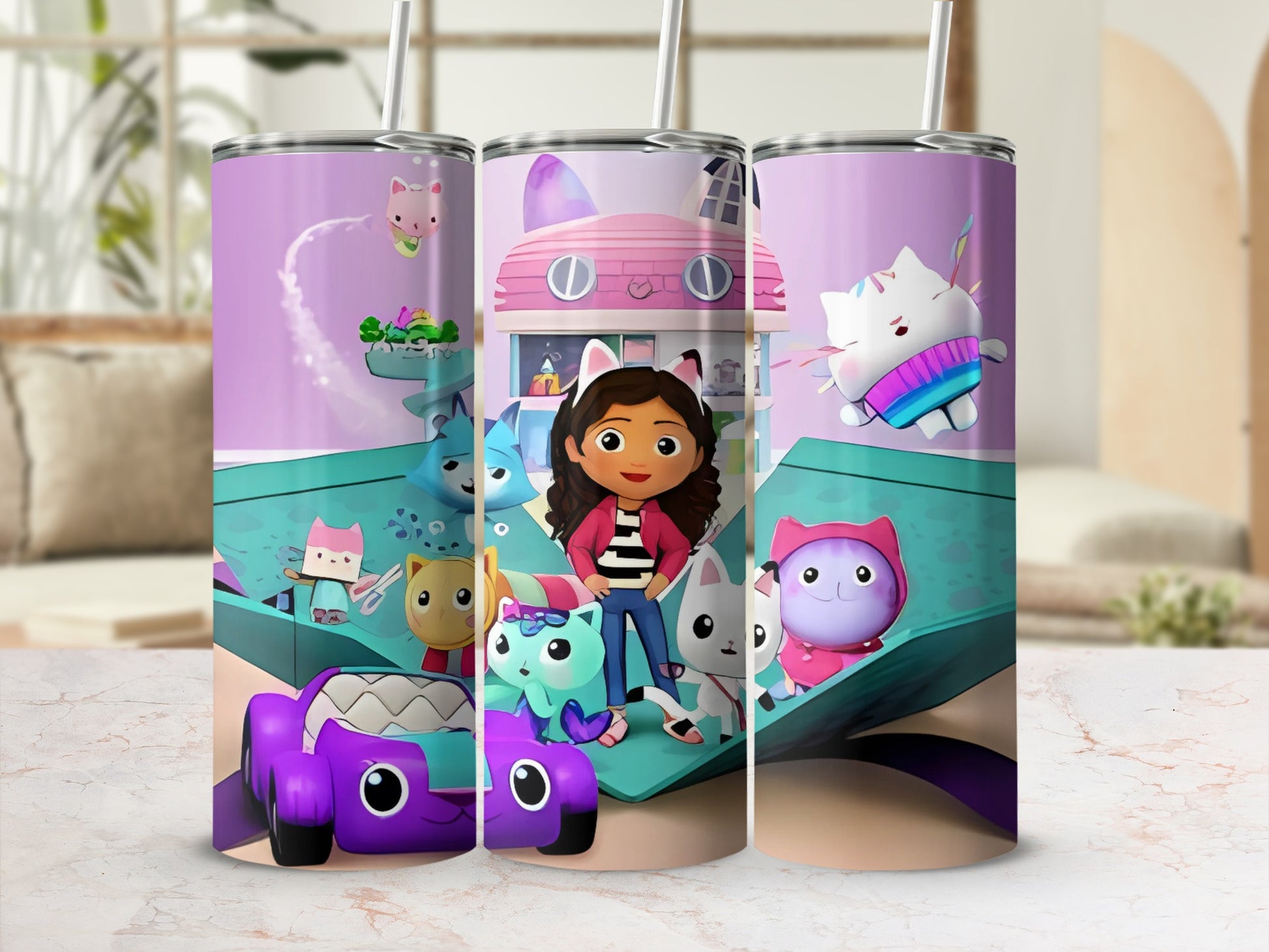 Cartoon Girl with Cats Playset Design Unique Tumbler