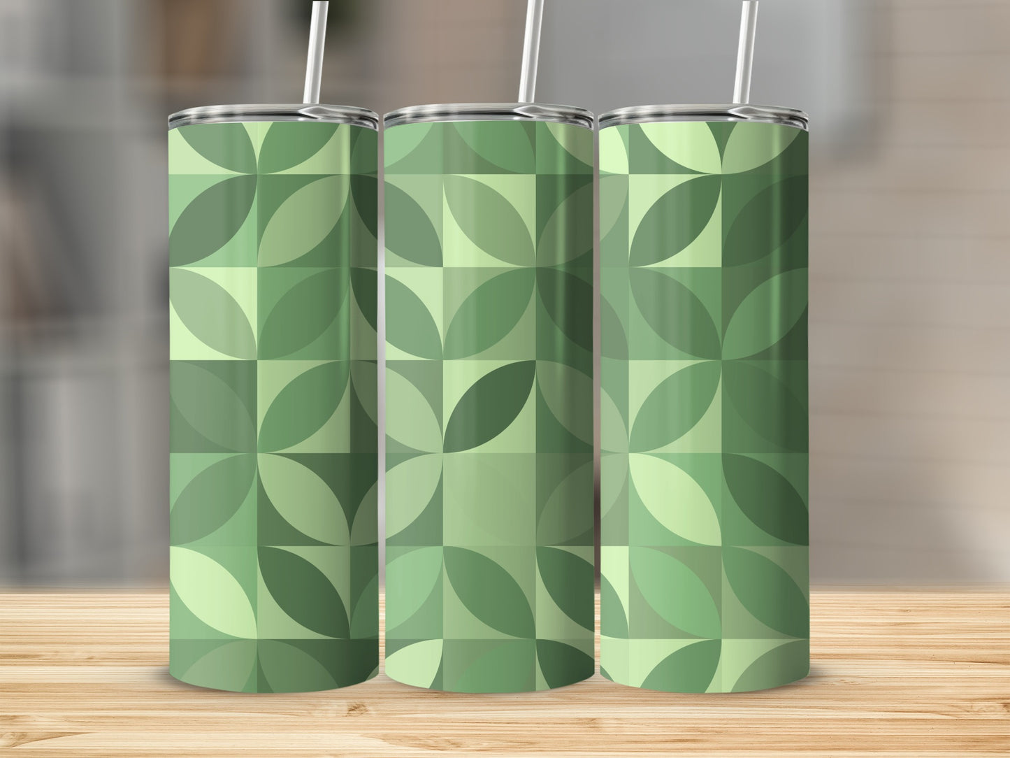 Stylish Green Geometric Pattern Tumbler Cup Set