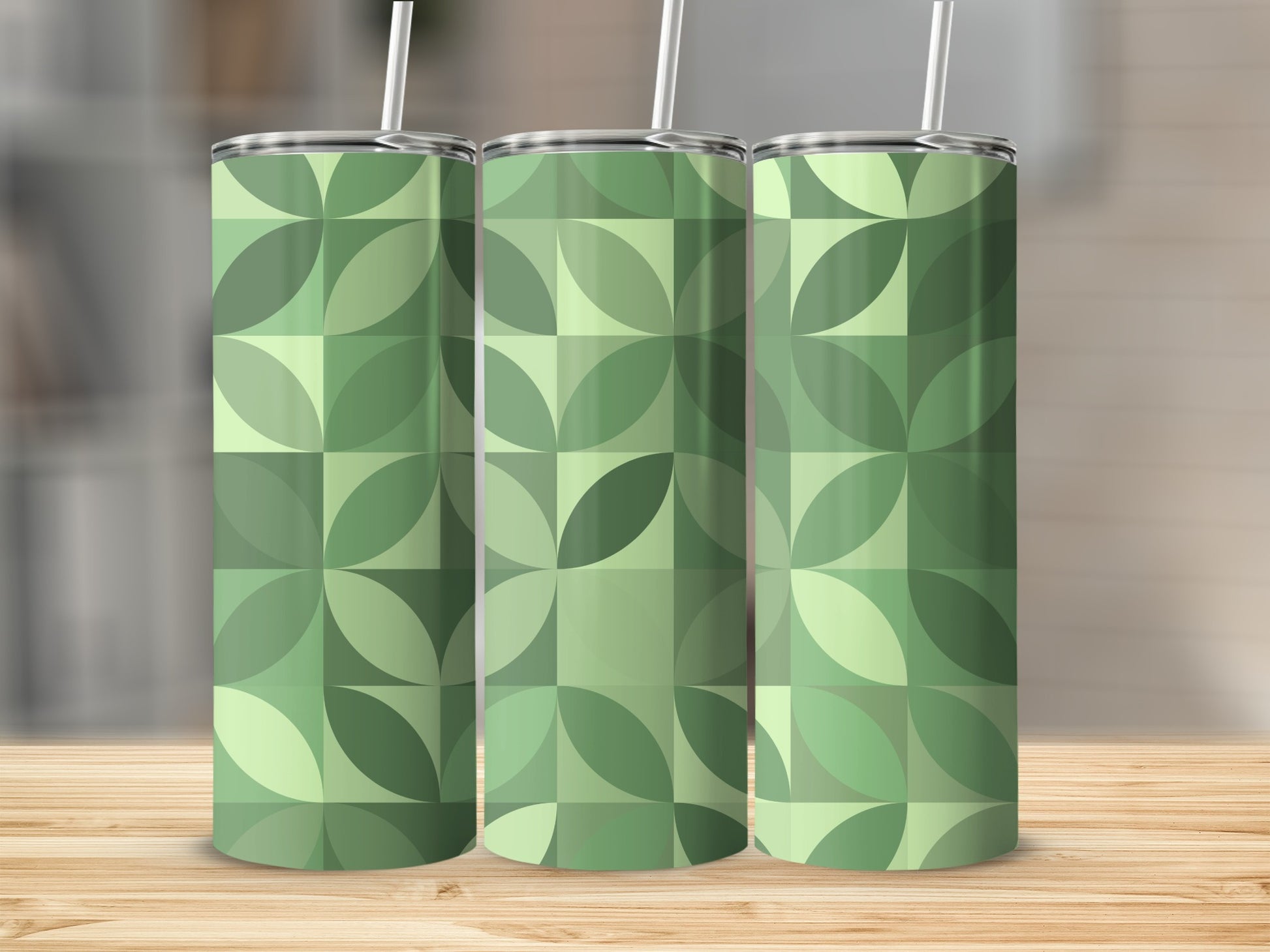 Stylish Green Geometric Pattern Tumbler Cup Set