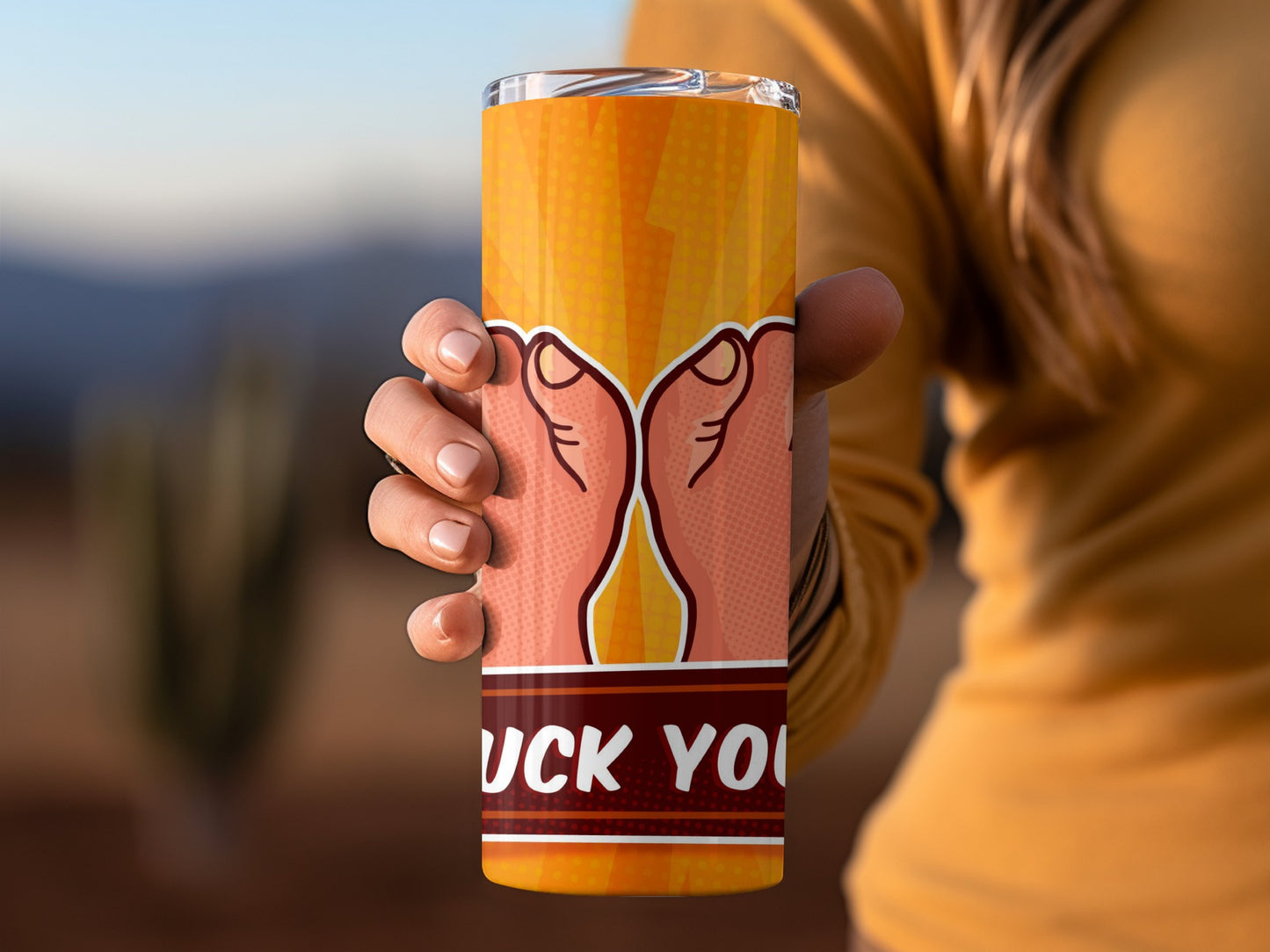 Vibrant Yellow Graphic Middle Finger Tumbler