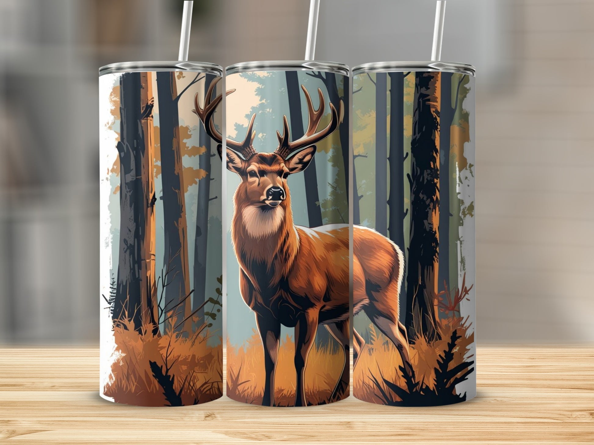 Majestic Deer in Forest Art Design Tumbler