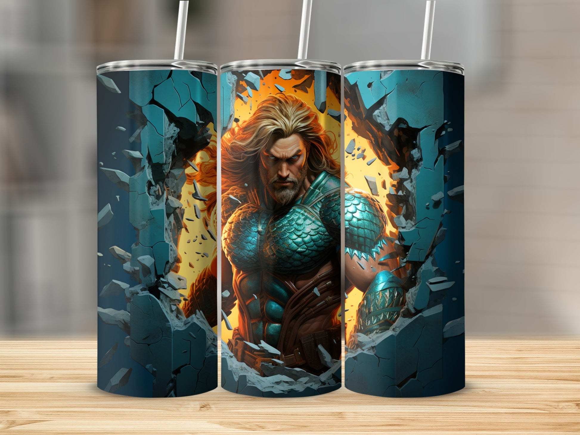 Action Hero Breaking Through Design Tumbler