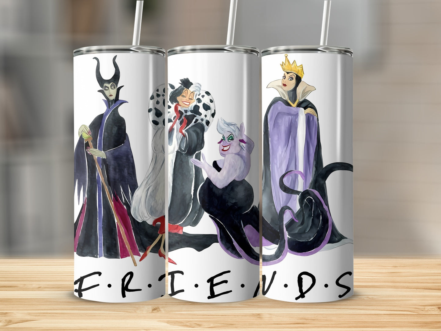 Disney Villains Friends Illustration on White Tumbler