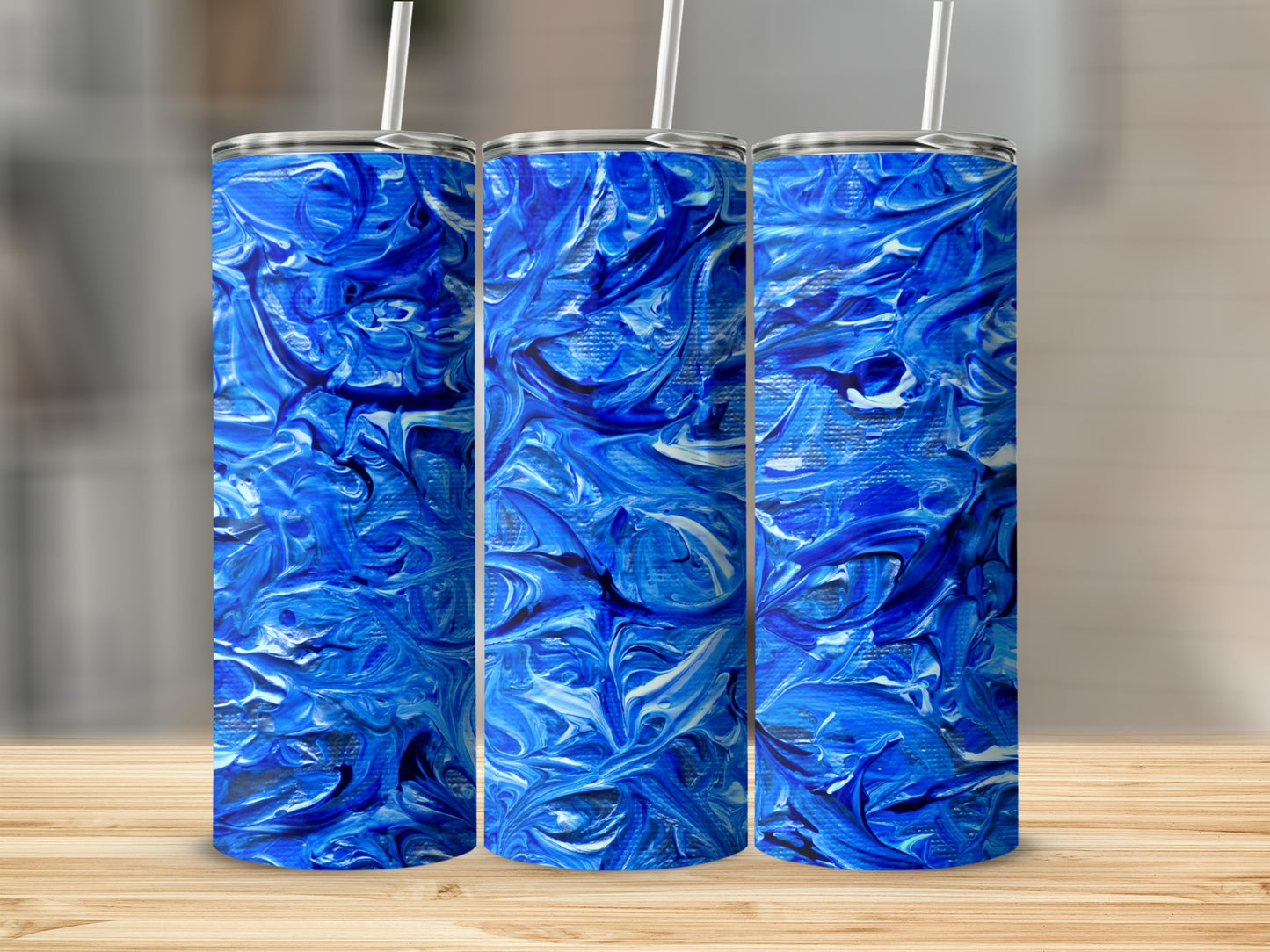 Blue And White Acrylic Paint Swirl Design Pattern Tumblers