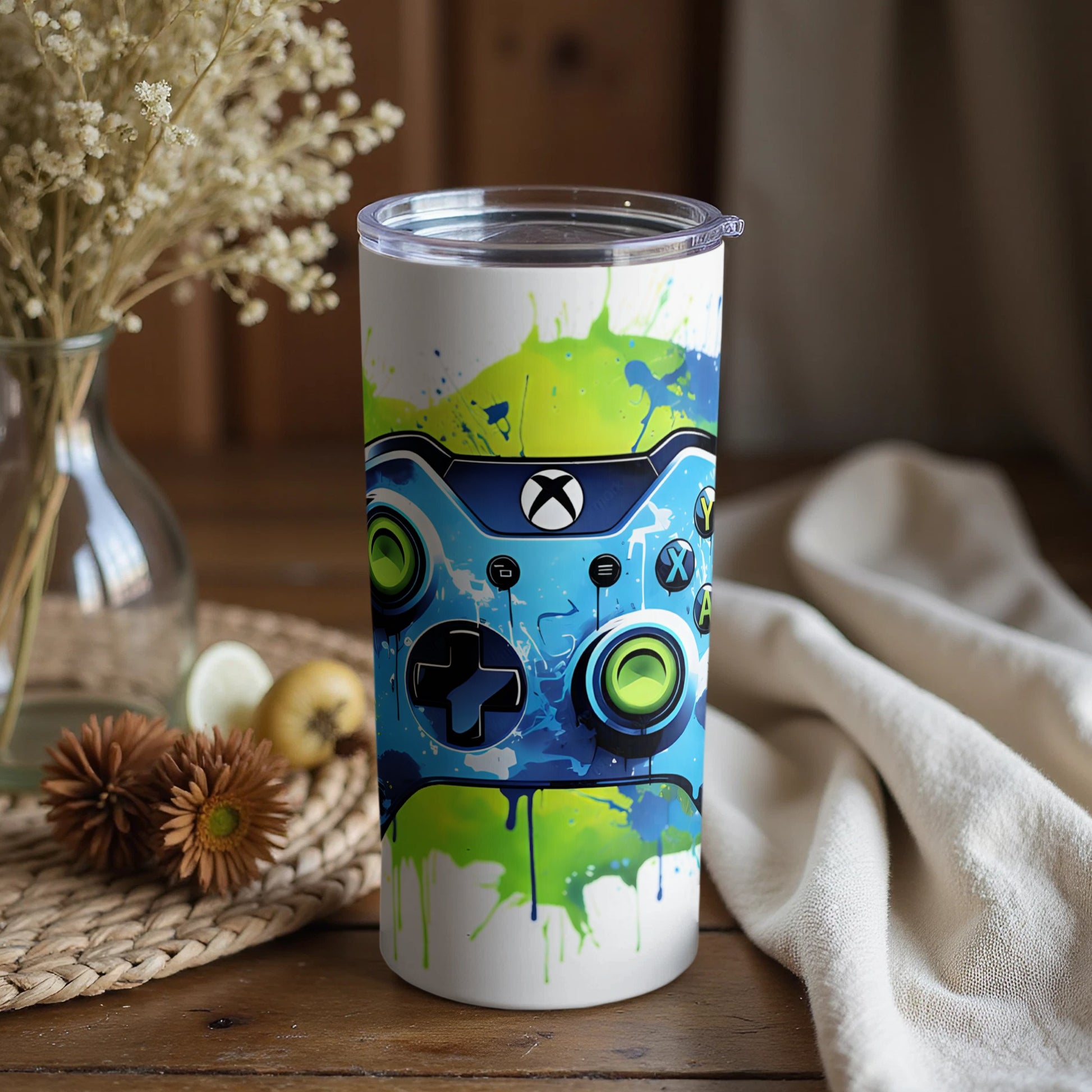 Colorful gaming controller themed tumbler product