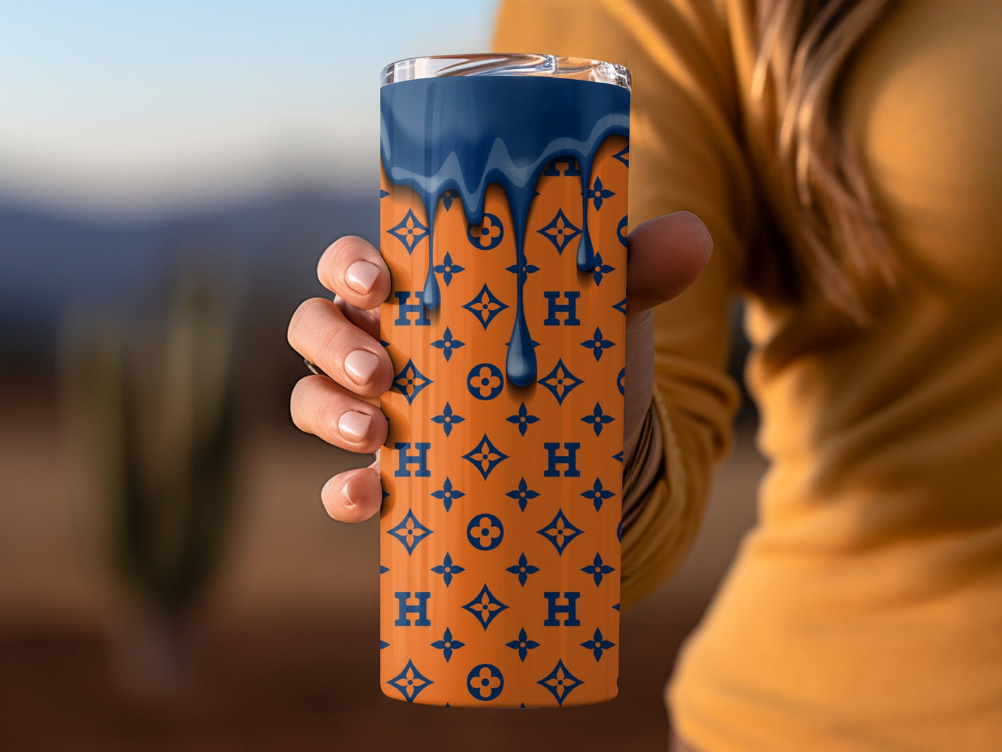 Dripping Blue Over Orange LV Inspired Repeat Tumblers