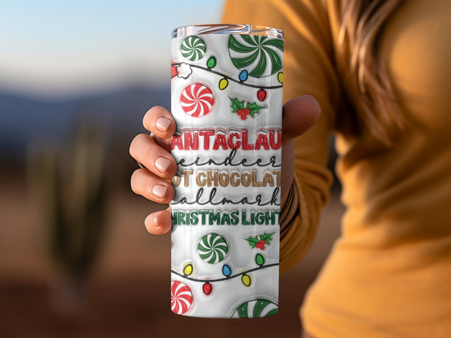 Christmas Lights Hot Chocolate Holiday Theme Tumbler