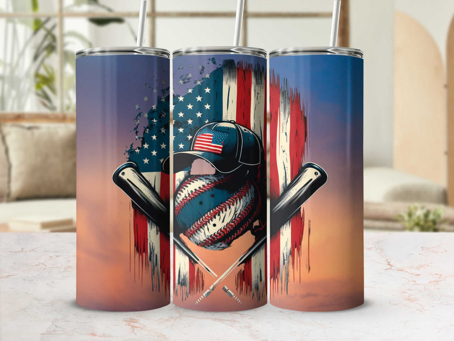 Patriotic Baseball Design USA Flag Tumbler