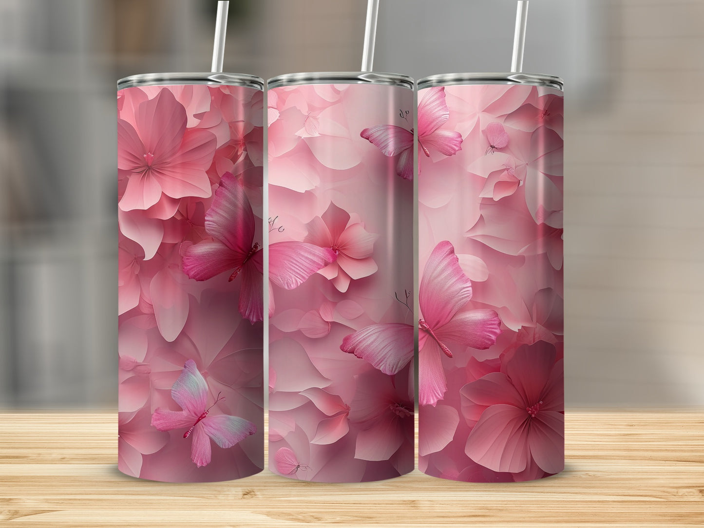 Pink Floral Butterfly Design Elegant Tumbler product type