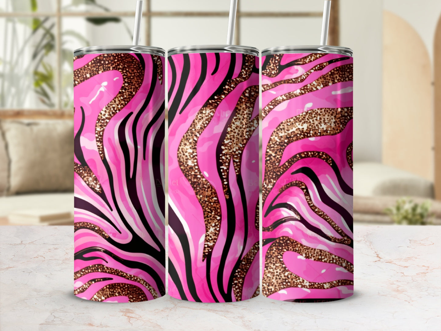 Pink Glitter Zebra Stripes Tumbler Cup Colorful Drinkware
