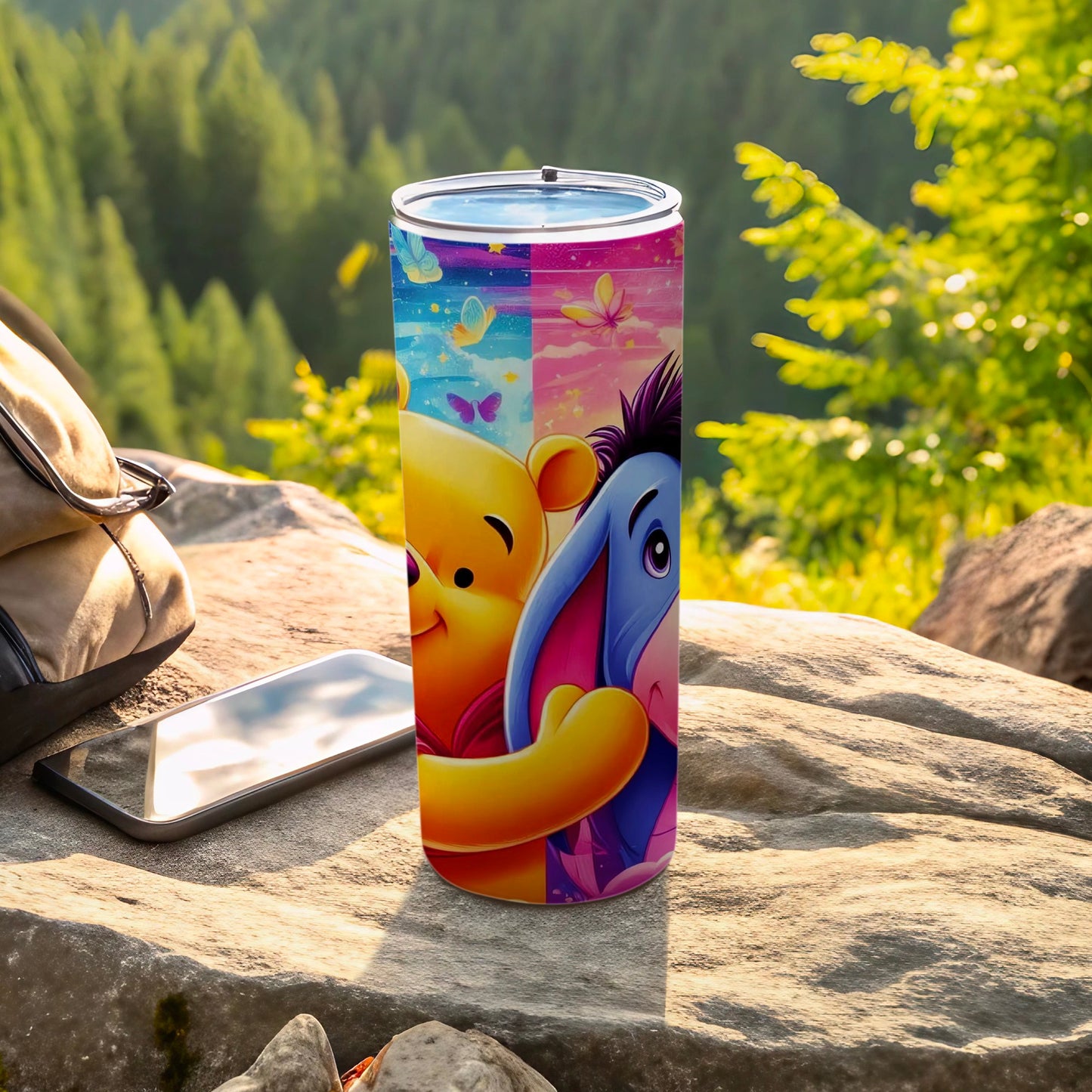 Colorful Pooh and Eeyore Themed Travel Tumbler
