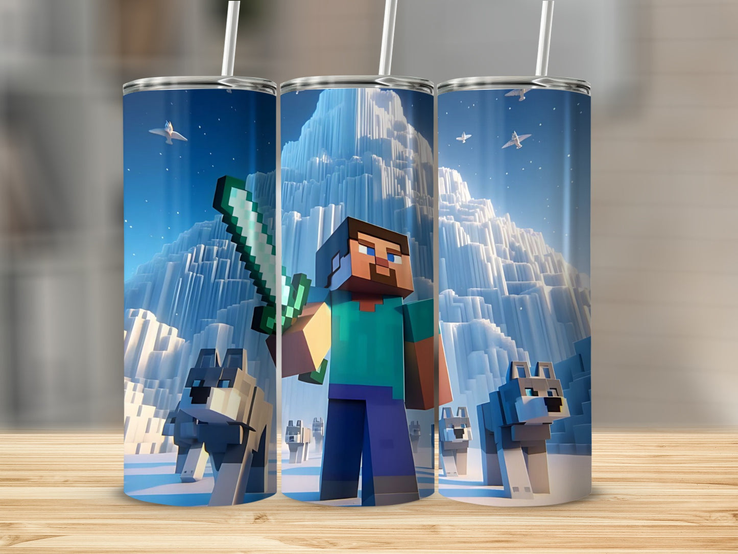 Pixel Art Game Character with Wolves Tumbler Cup
