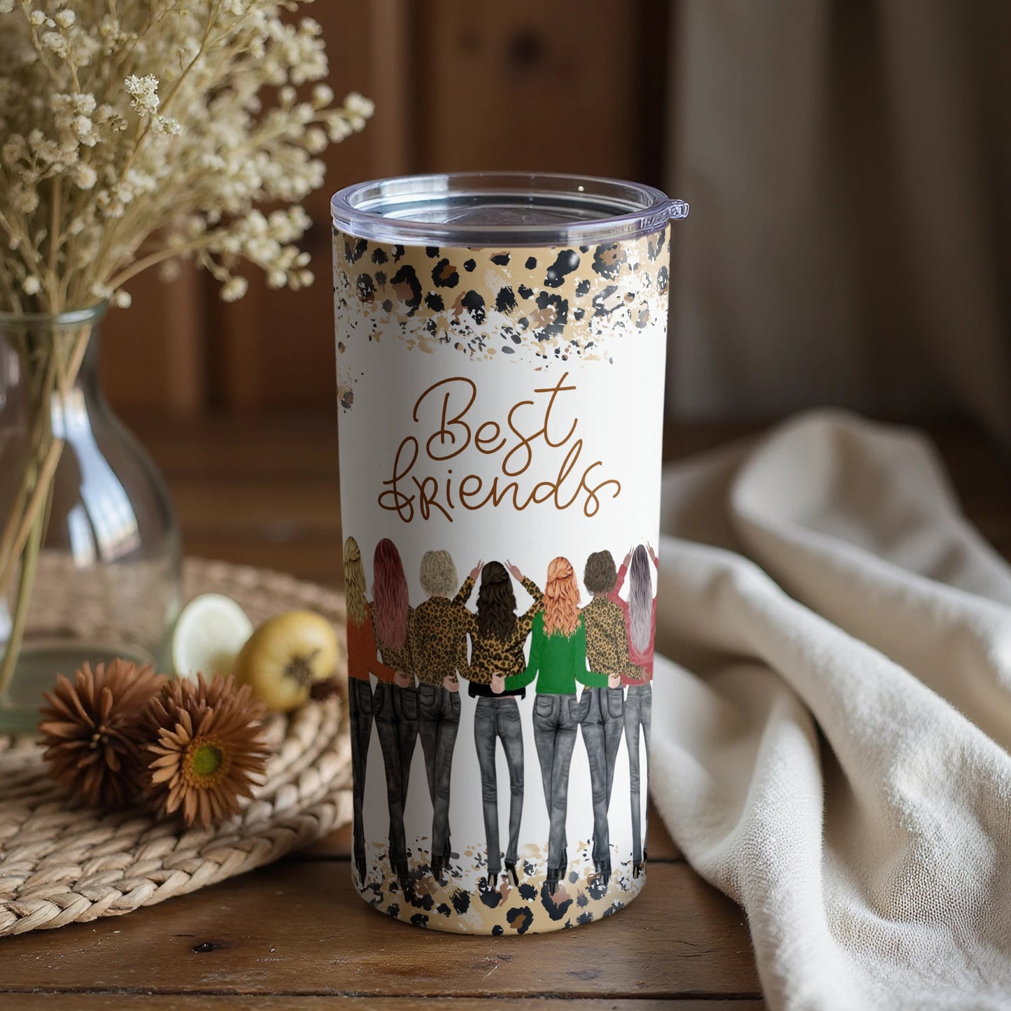 Best Friends Leopard Print Tall Tumbler Cup