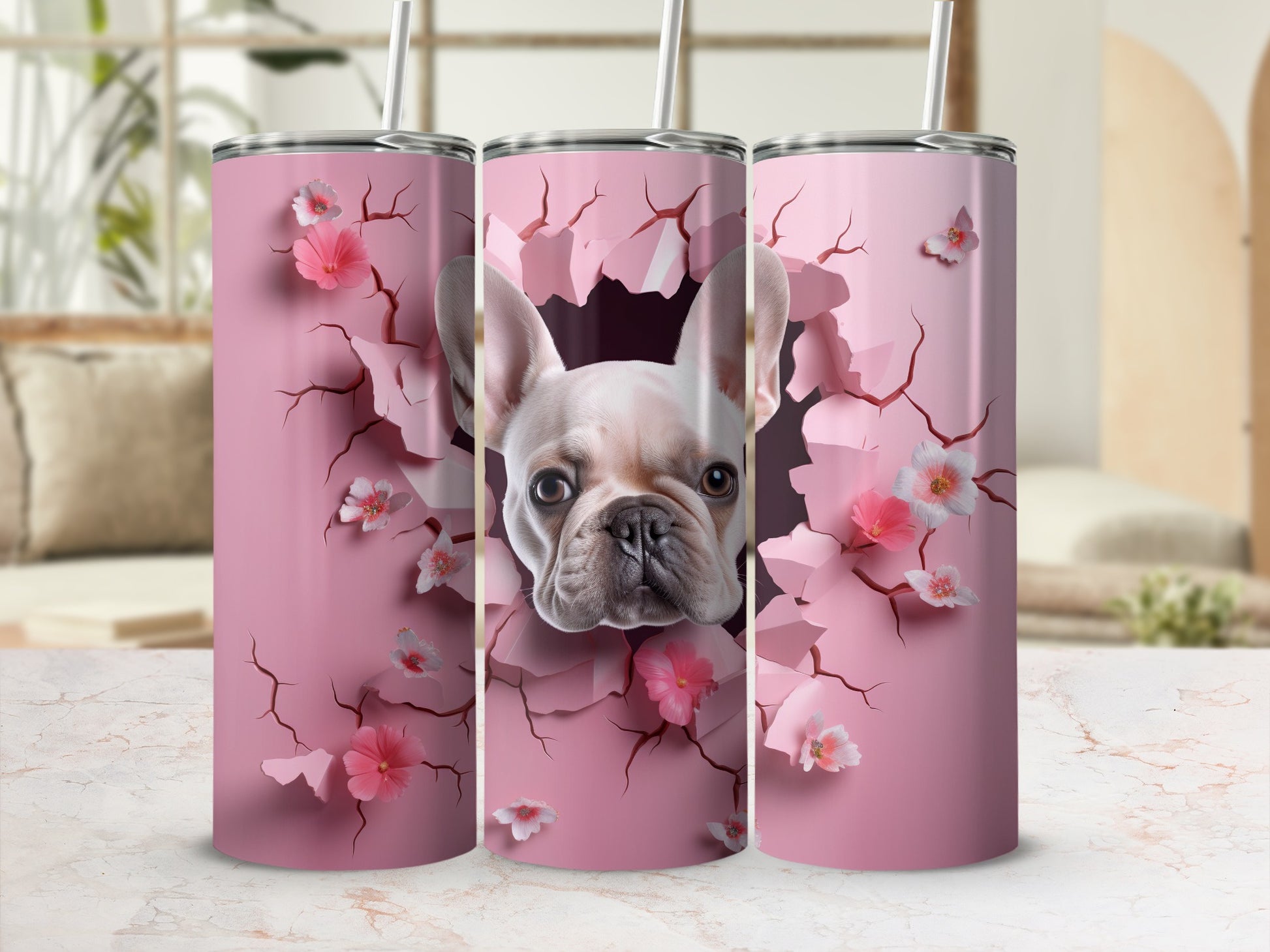 French Bulldog Pink Blossom Cracked Wall Tumbler product type