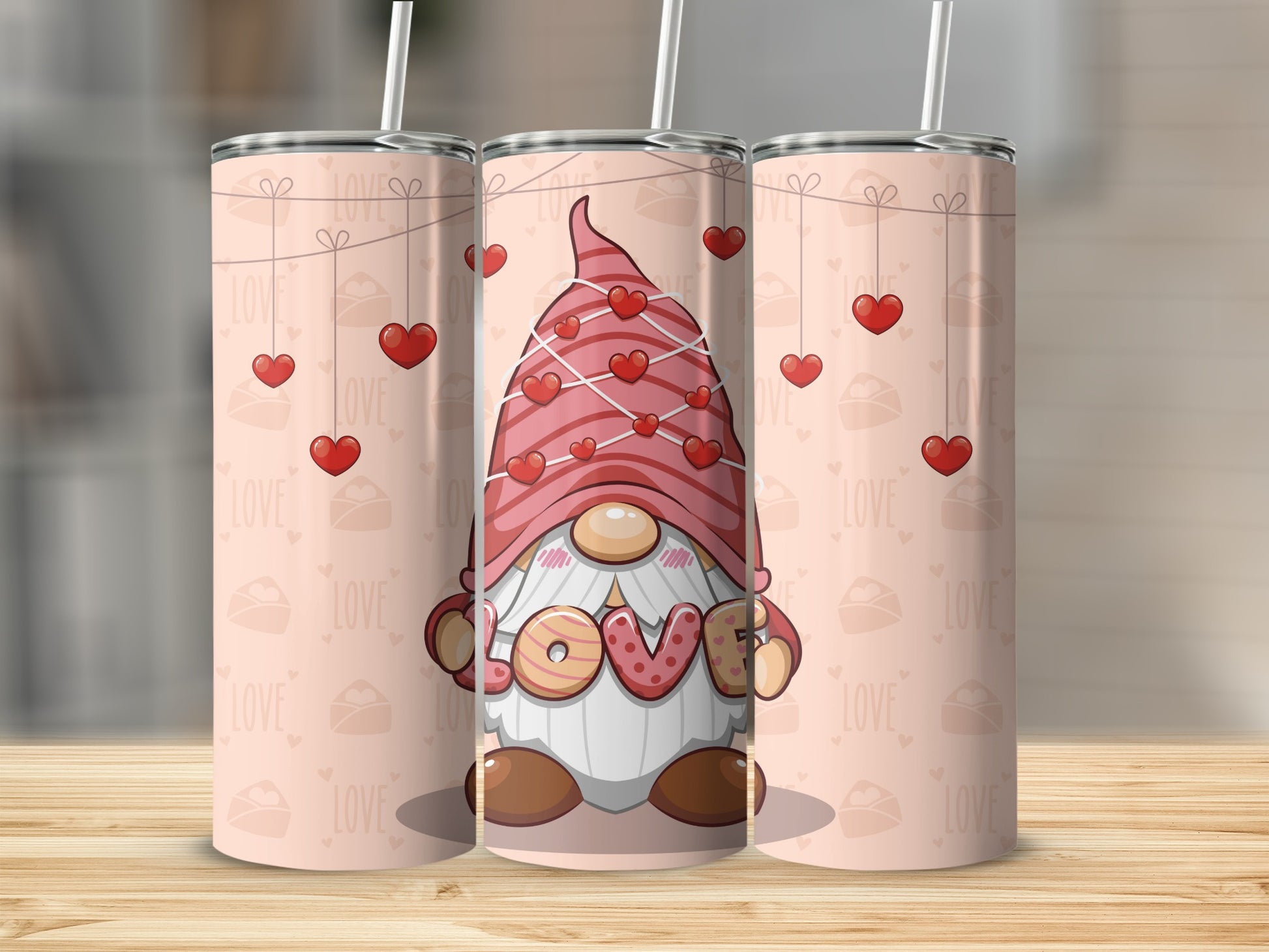 Cute Gnome Themed Tumbler with Hearts Design