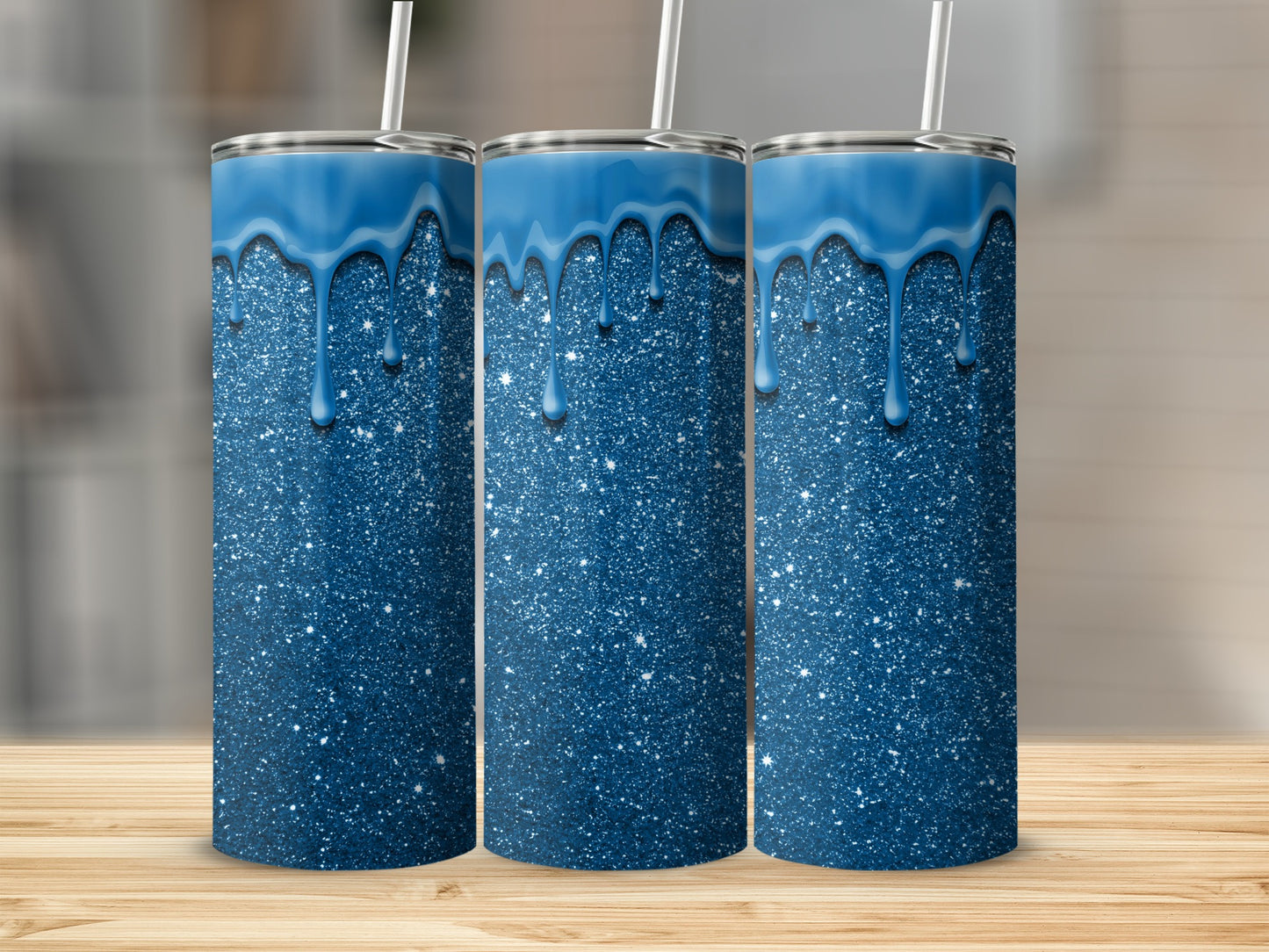 Blue Glitter and Dripping Liquid Design Tumbler