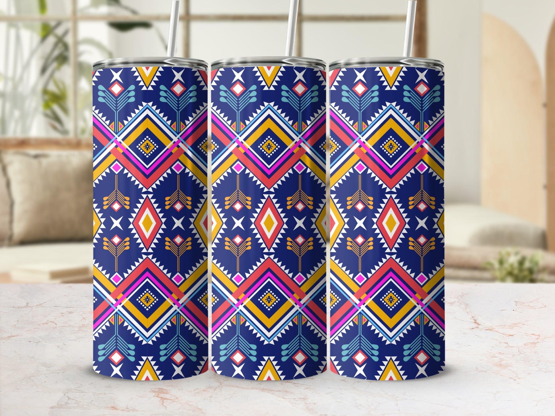 Colorful Geometric Patterned Insulated Tumbler