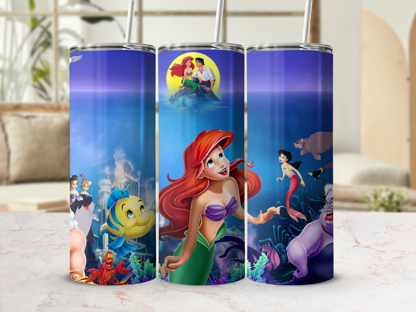 Little Mermaid Characters and Scenes Tumbler Cup