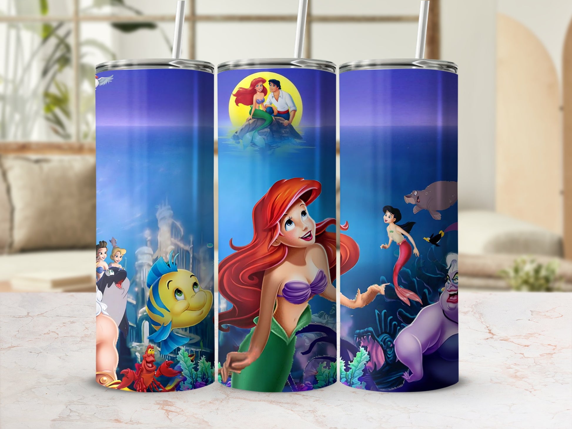 Little Mermaid Characters and Scenes Tumbler Cup