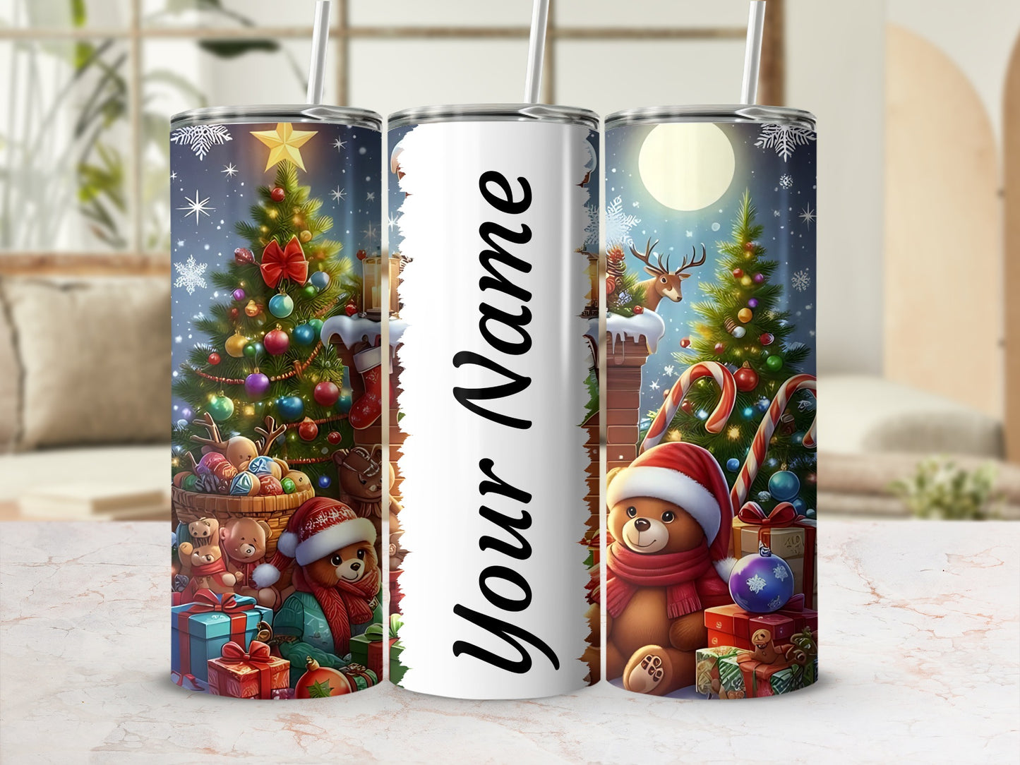Personalized Christmas Themed Custom Name Tumbler