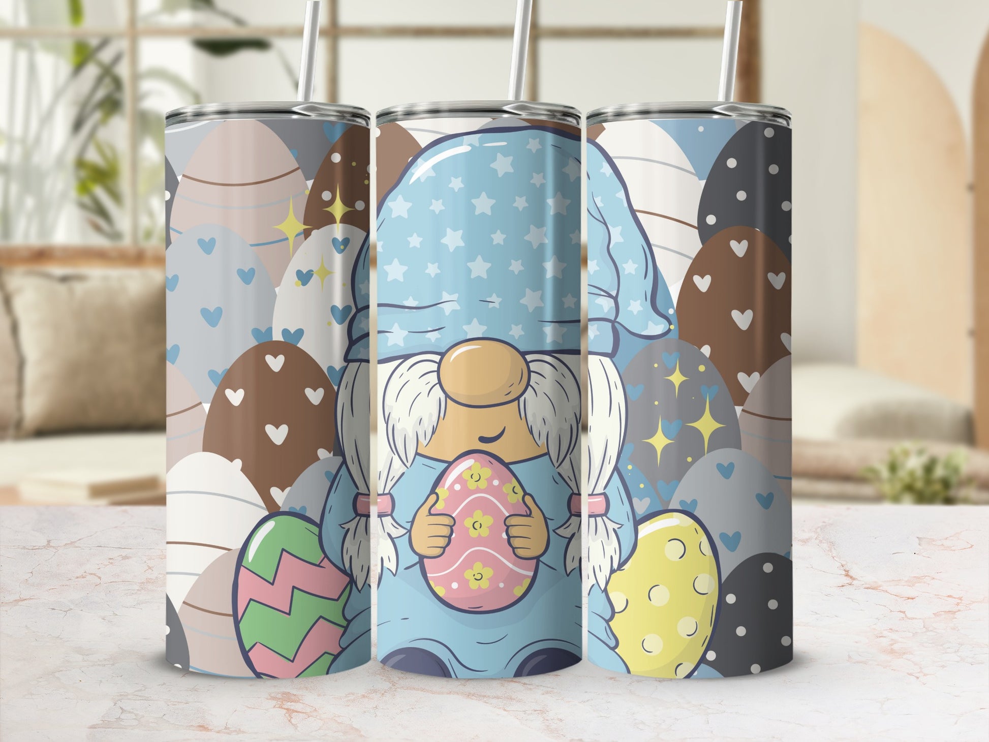 Festive Gnome Holding Easter Egg Tumbler Cup
