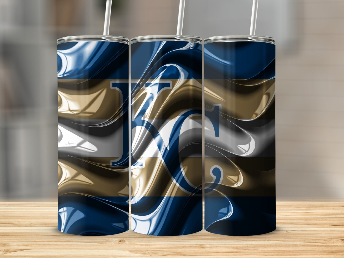 Abstract Kansas City Team Graphic in Blue and Gold Tumblers
