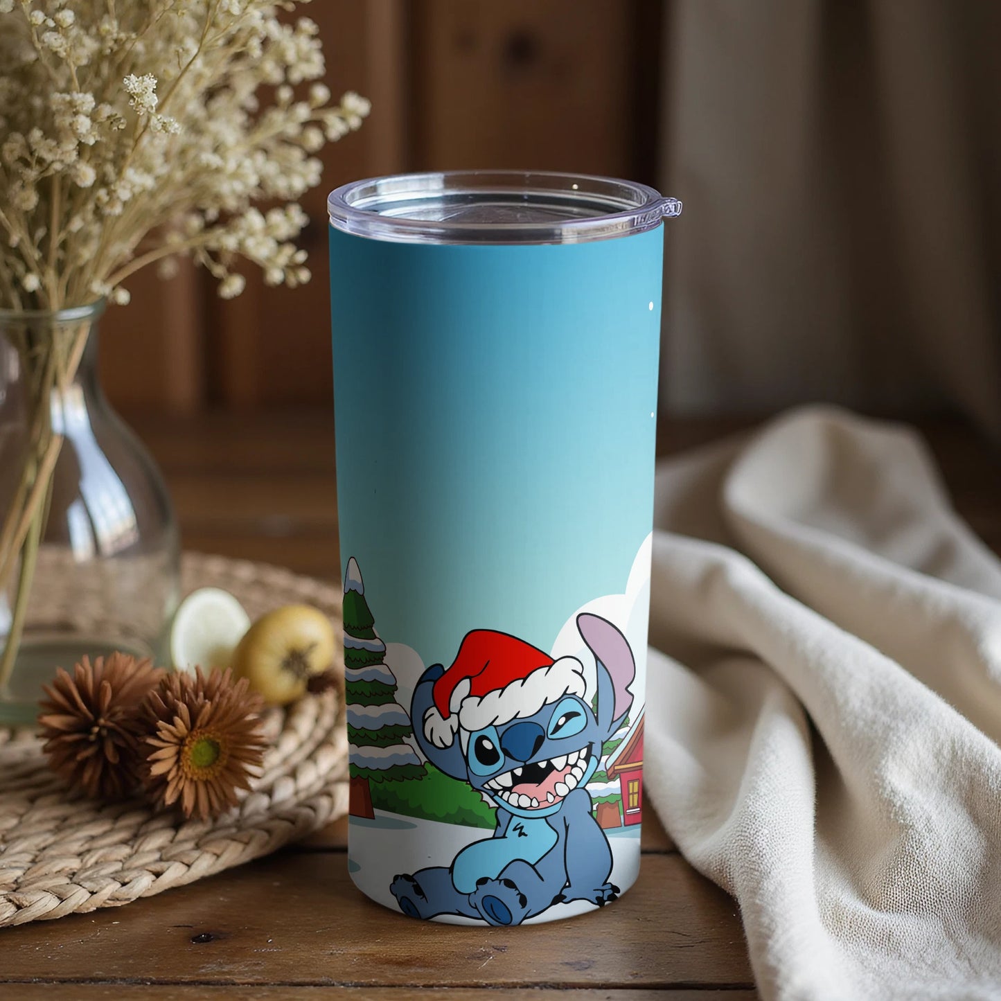 Christmas Stitch Tumbler with Santa Hat Design
