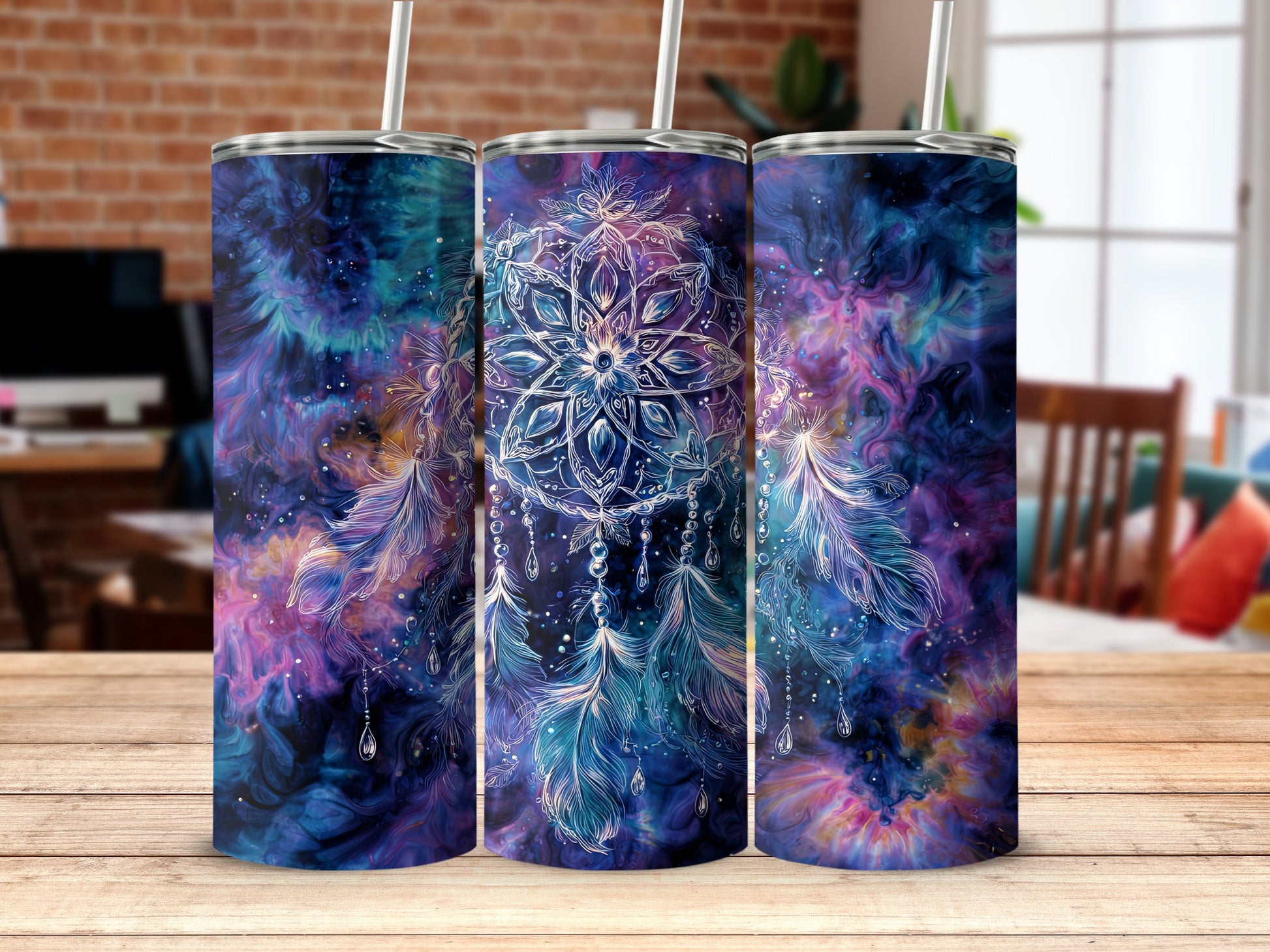 Colorful Dreamcatcher Design Tumbler With Feathers