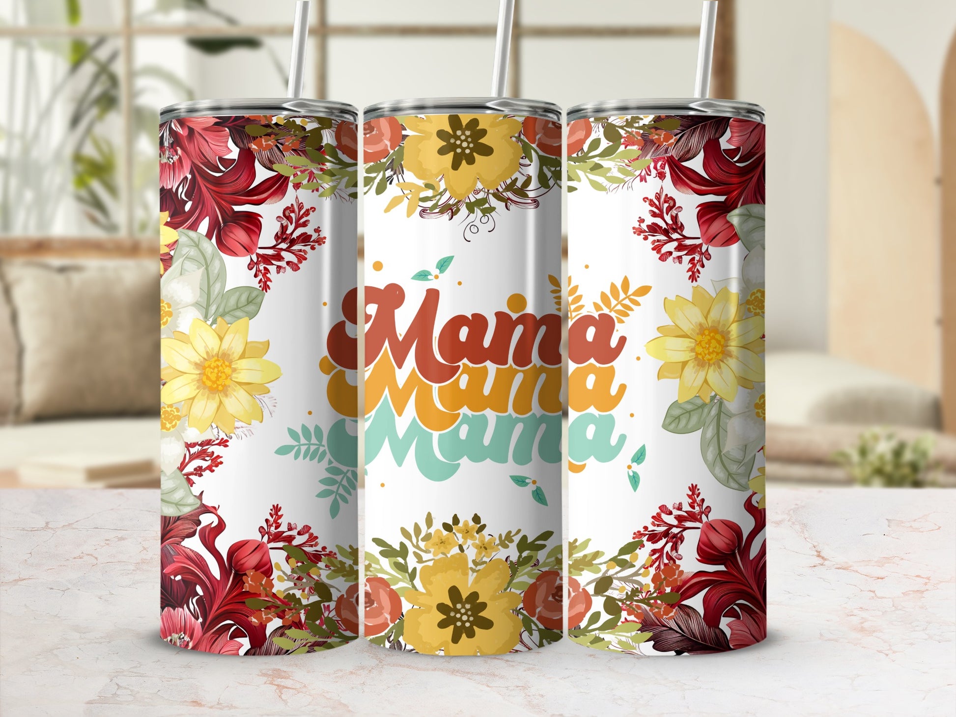Floral Mama Themed Stainless Steel Tumbler Cup