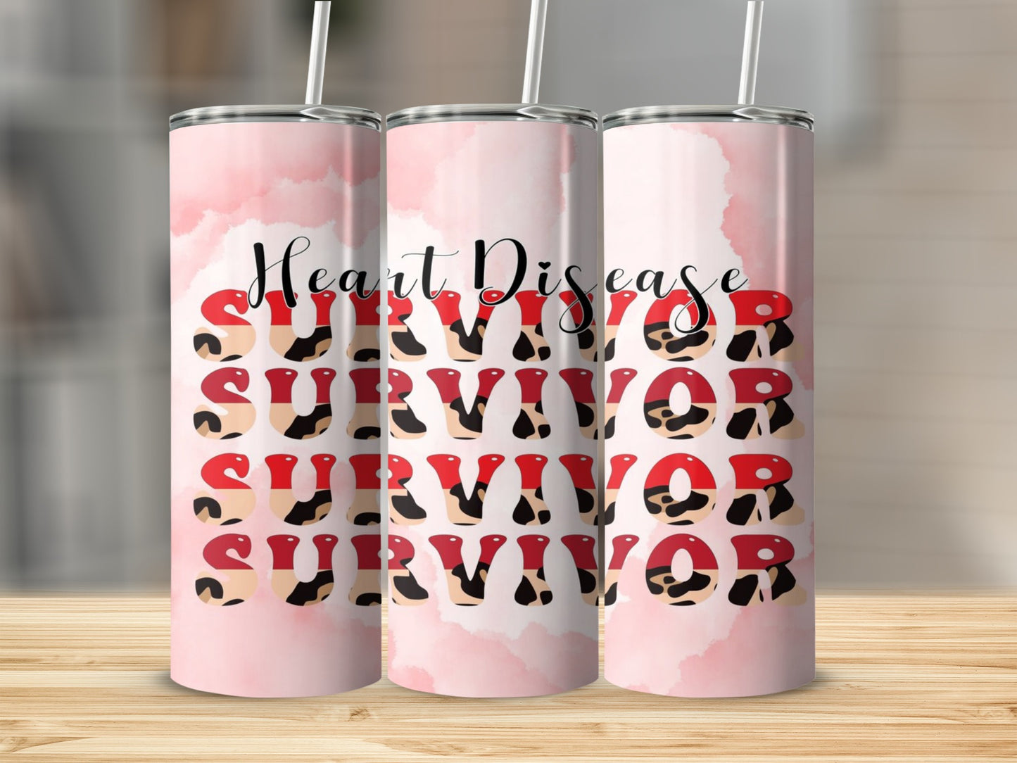 Heart Disease Survivor Tumbler with Cheetah Print Graphics