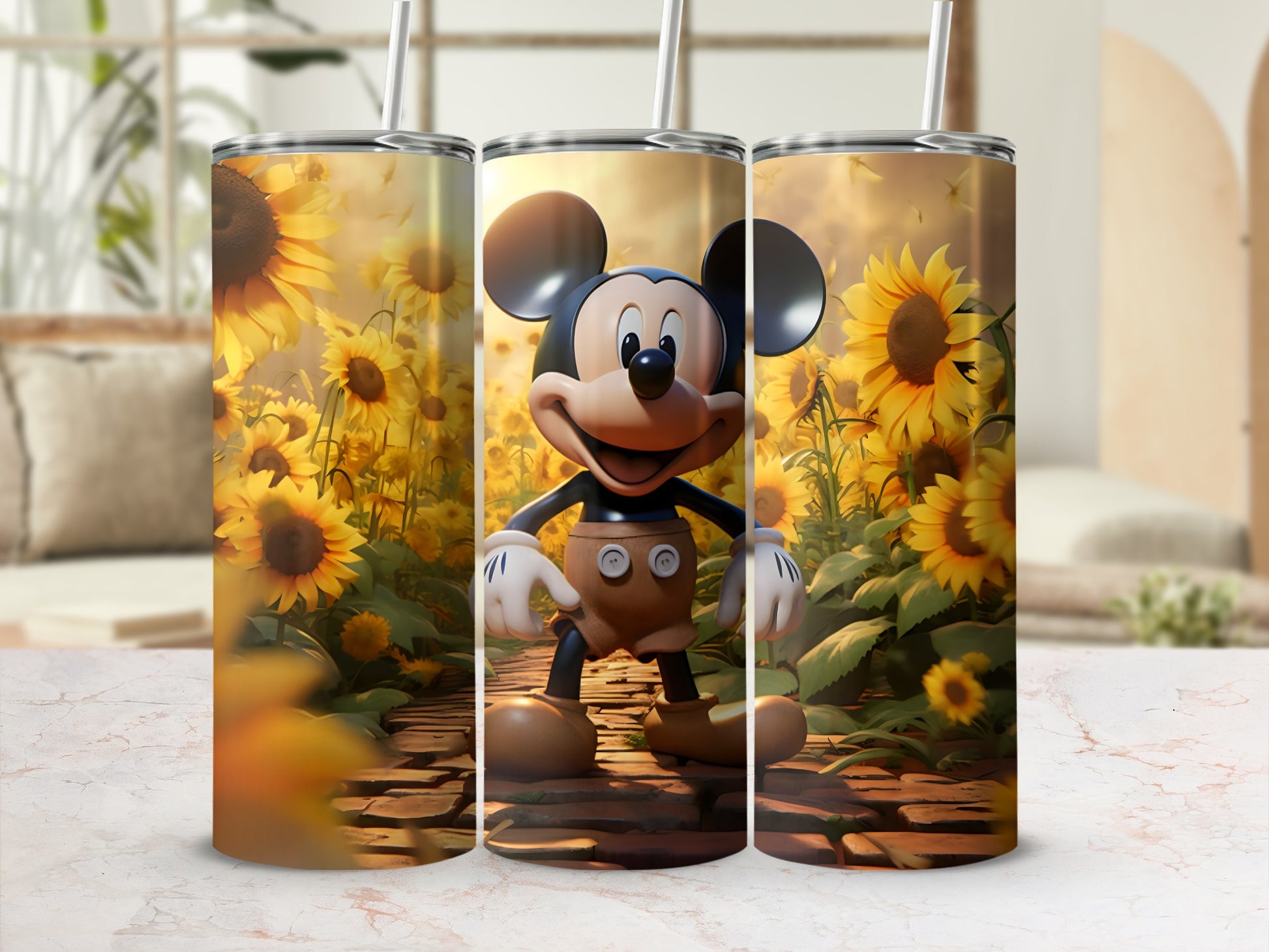 Mickey Mouse and Sunflowers Design Tumbler