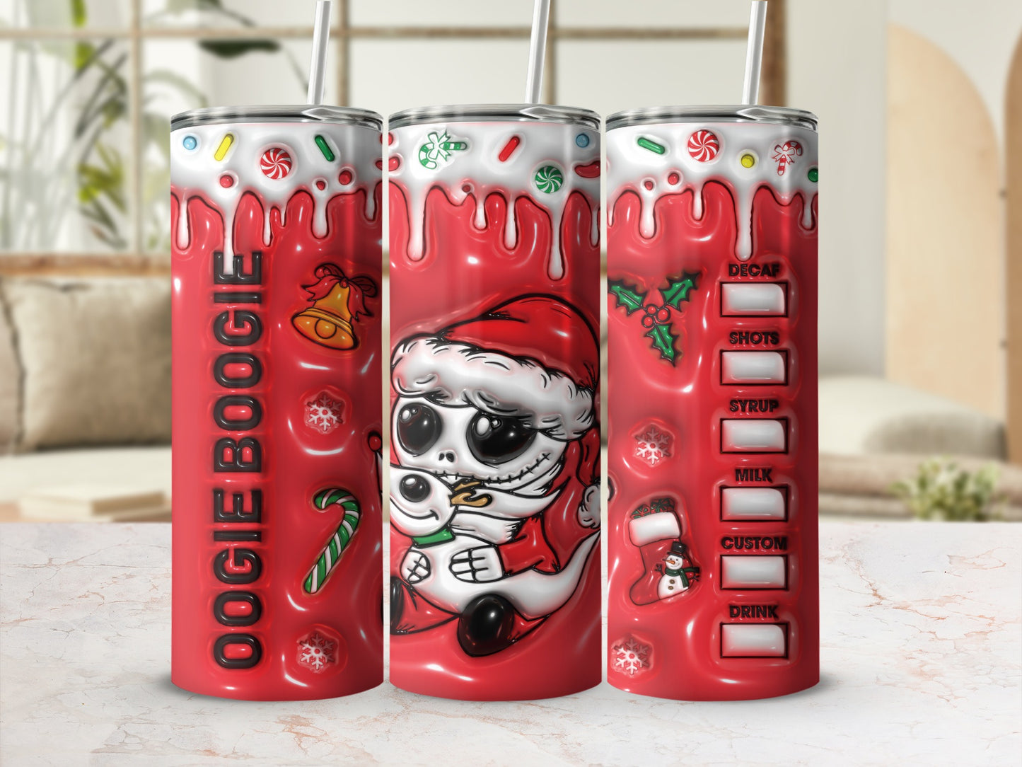 Oogie Boogie Christmas Themed Tumbler with Straw