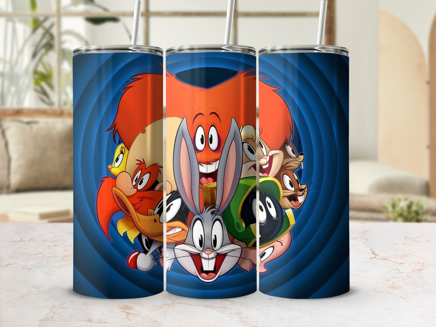 Colorful Cartoon Characters Tumbler with Straw