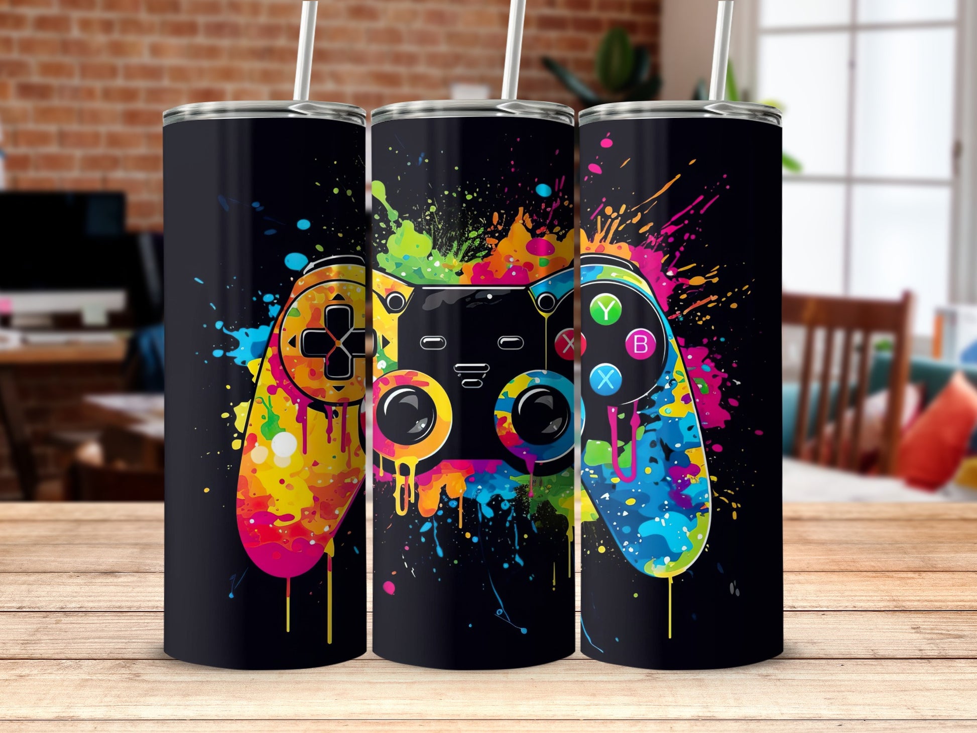 Colorful Splatter Paint Gaming Controllers Tumbler