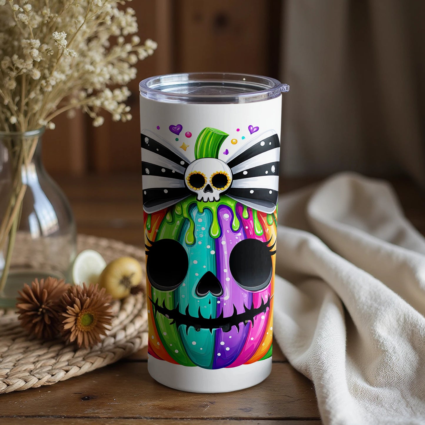 Colorful Skull Art Insulated Tumbler Cup Decor