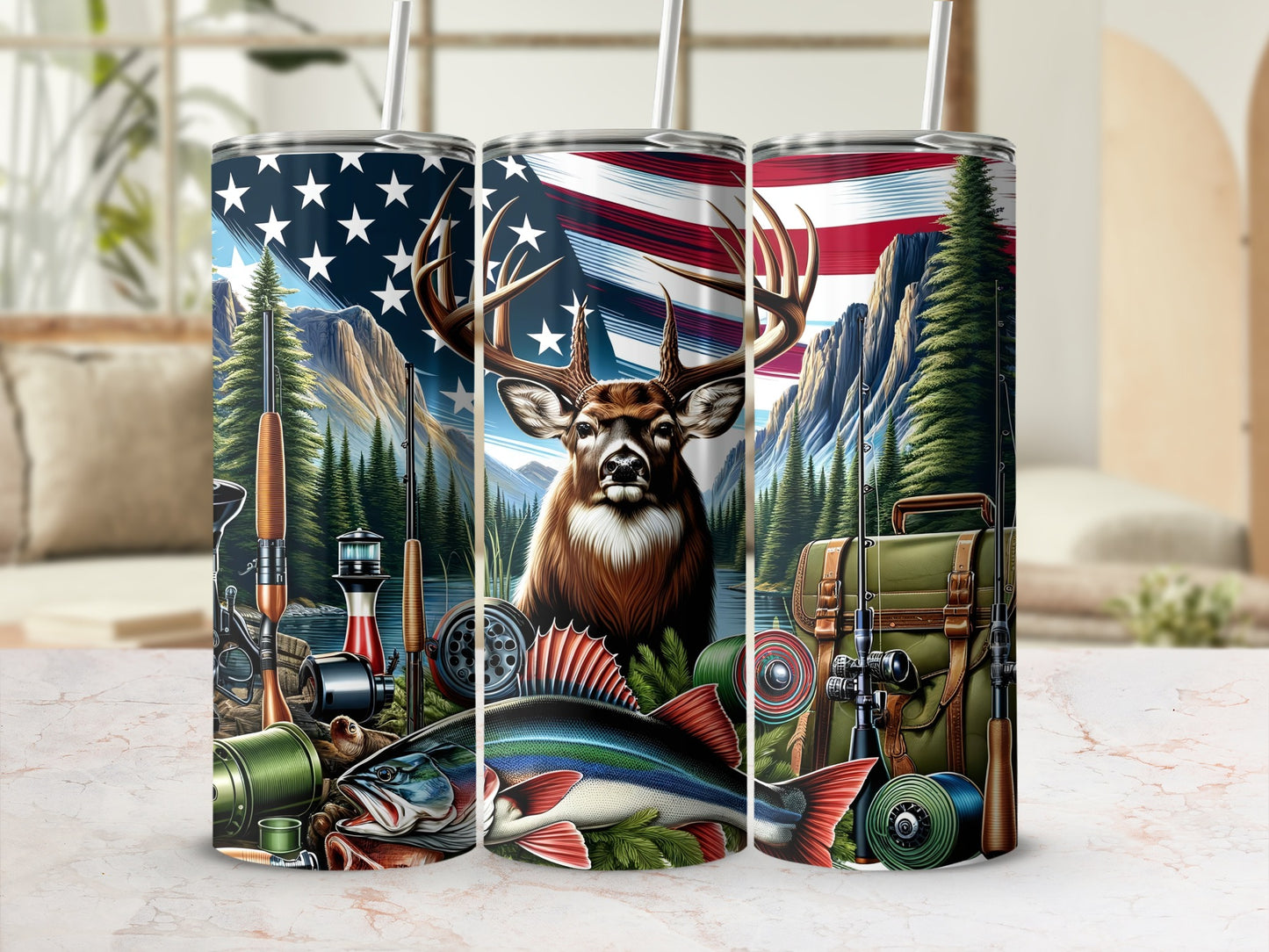 American Flag Deer Fish Hunting Fishing Outdoor Tumbler product type