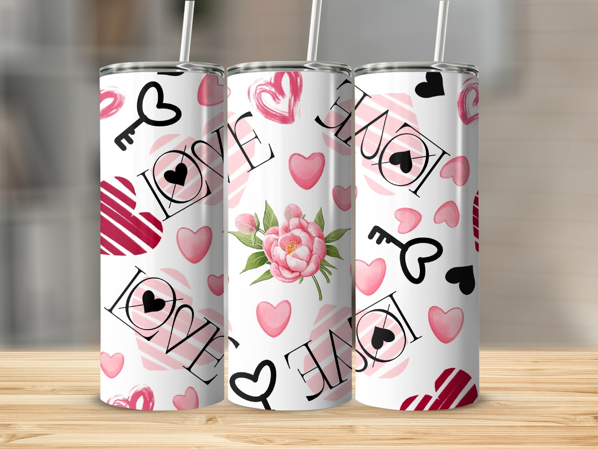 Love Hearts Key Peony White Pink Tumbler product type