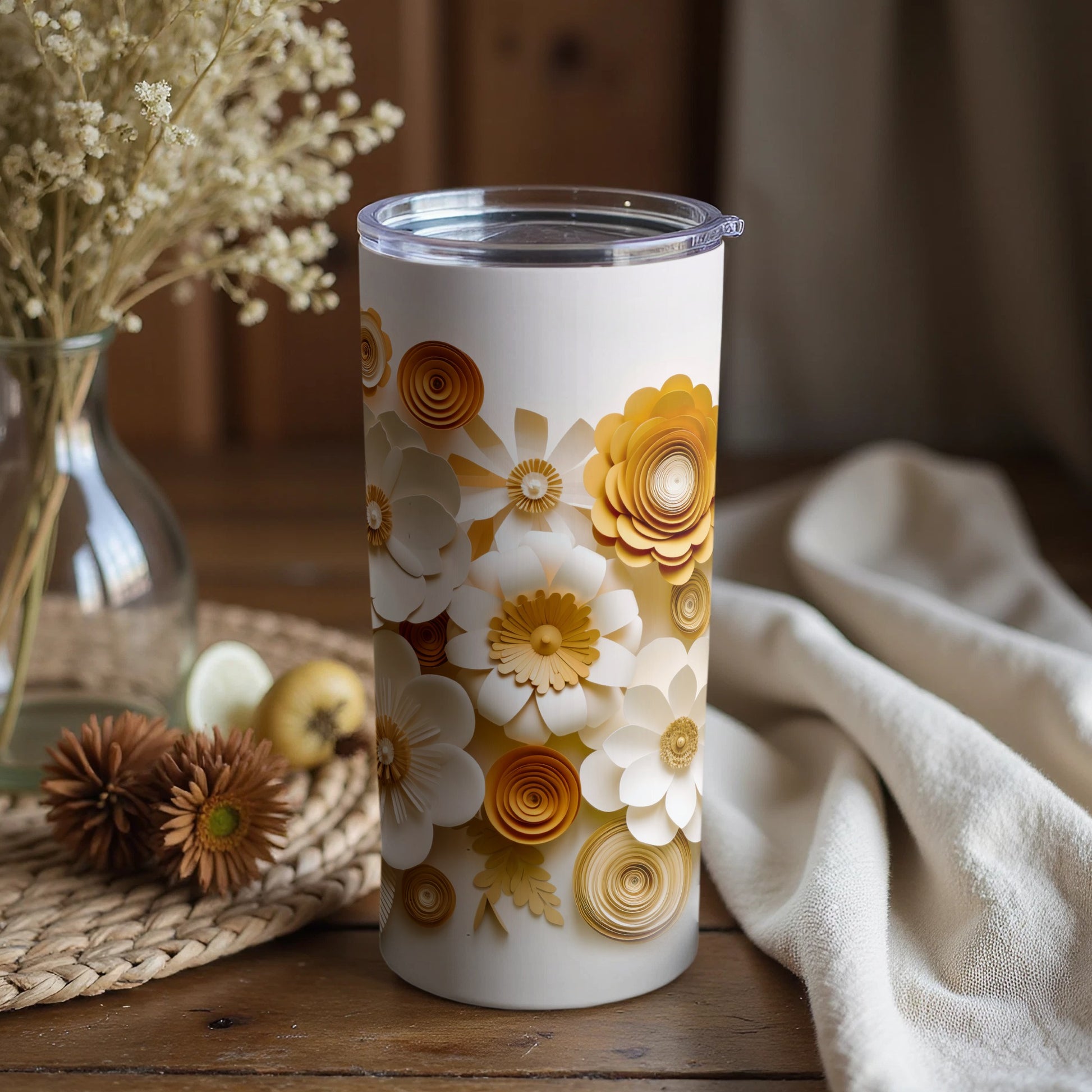 Floral Design Tumbler with Lid 20oz Drinkware