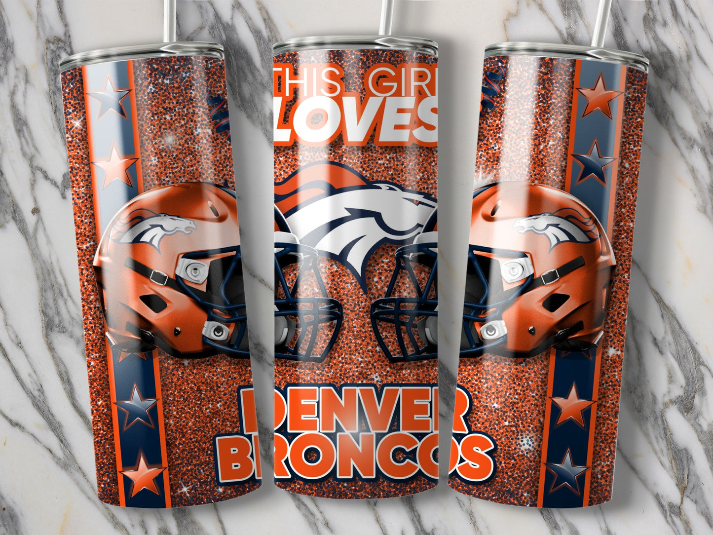 This Girl Loves Denver Broncos Helmets Starry Tumblers